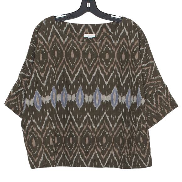 Pure J Jill Top Oversize Boho Western Earthy Minimalist Retro Ikat Medium Petite - Picture 1 of 6